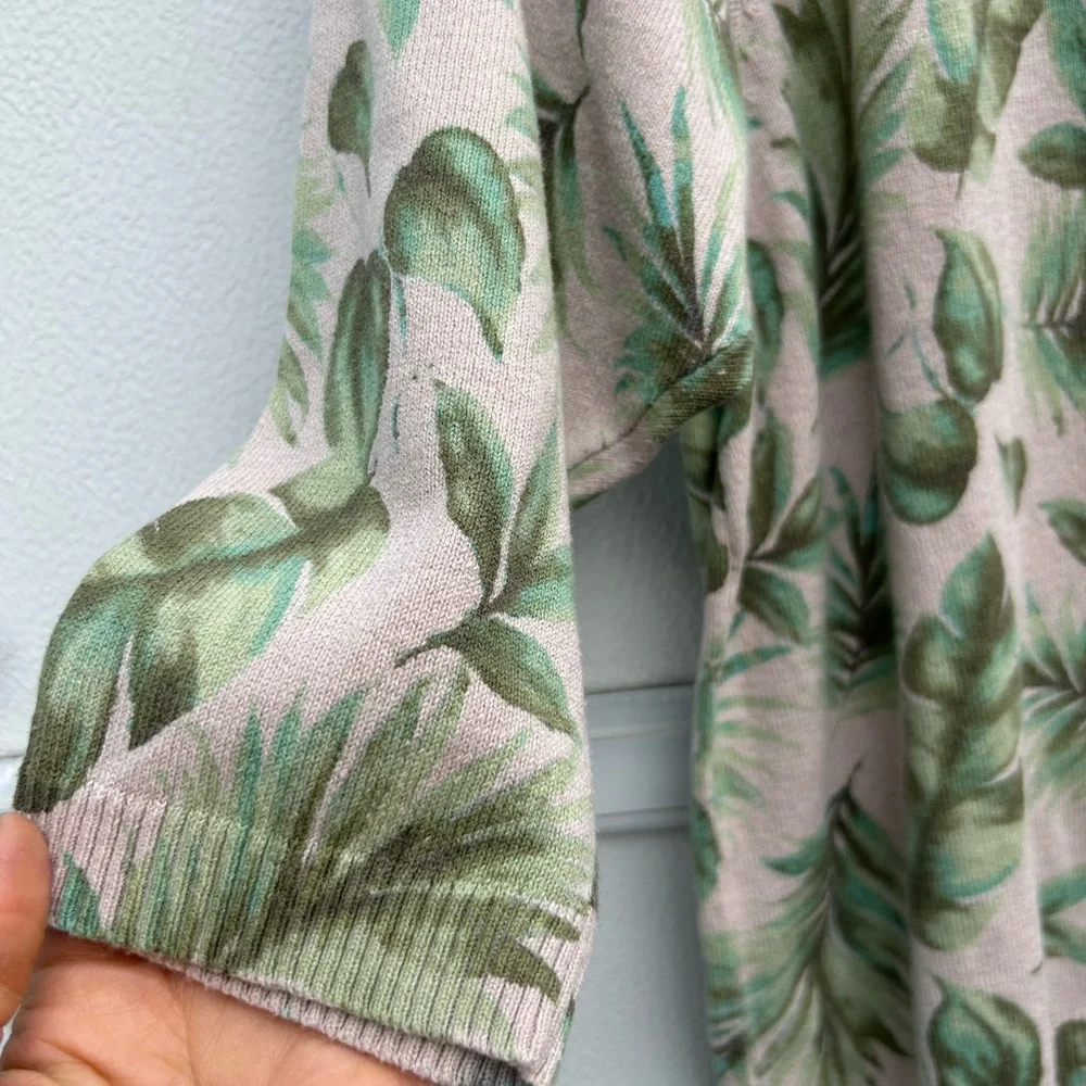 J. Jill Cream and Green Leaf Print Sweater - Picture 5 of 12